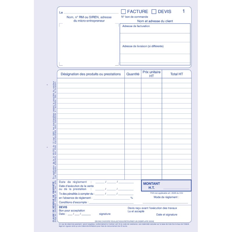 ELVE carnet de factures pour indépendants, autocopiants, A4, 40 feuilles